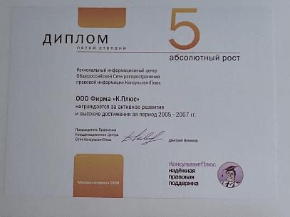 За активное развитие и высокие достижения 2005-2007 г.